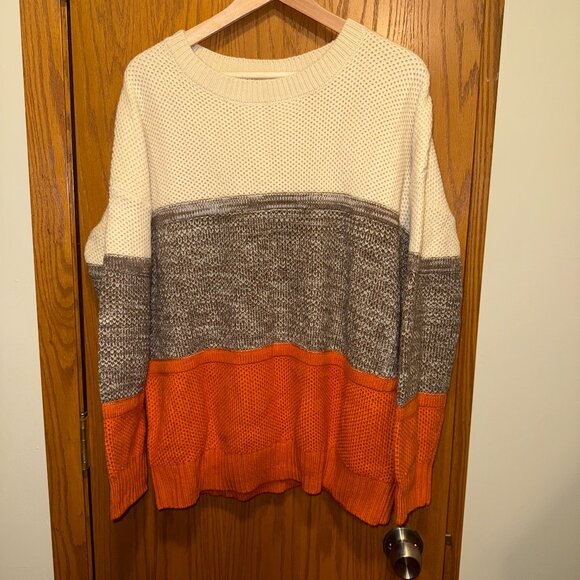 Womens Knit Sweater Size XL Orange/Brown/White Stripes - Picture 1 of 7